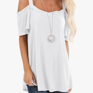 NWOT White* Cold Shoulder V-Neck Cotton Blend Tunic Top. XL